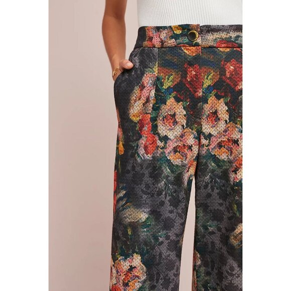Anthropologie Wide Leg  knit fall Floral Trousers Pants by Eva Franco nwt - Picture 5 of 6